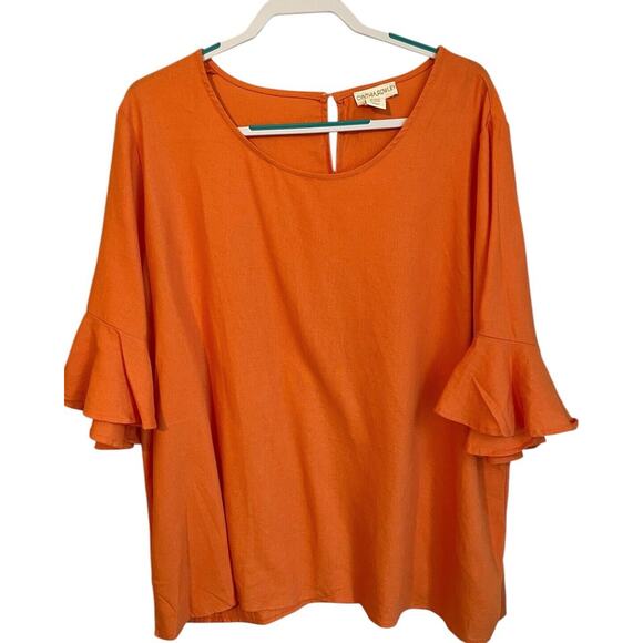 Cynthia Rowley Size 2X‎ Linen Viscose Blend 3/4 Bell Sleeve Top Orange - Picture 1 of 6